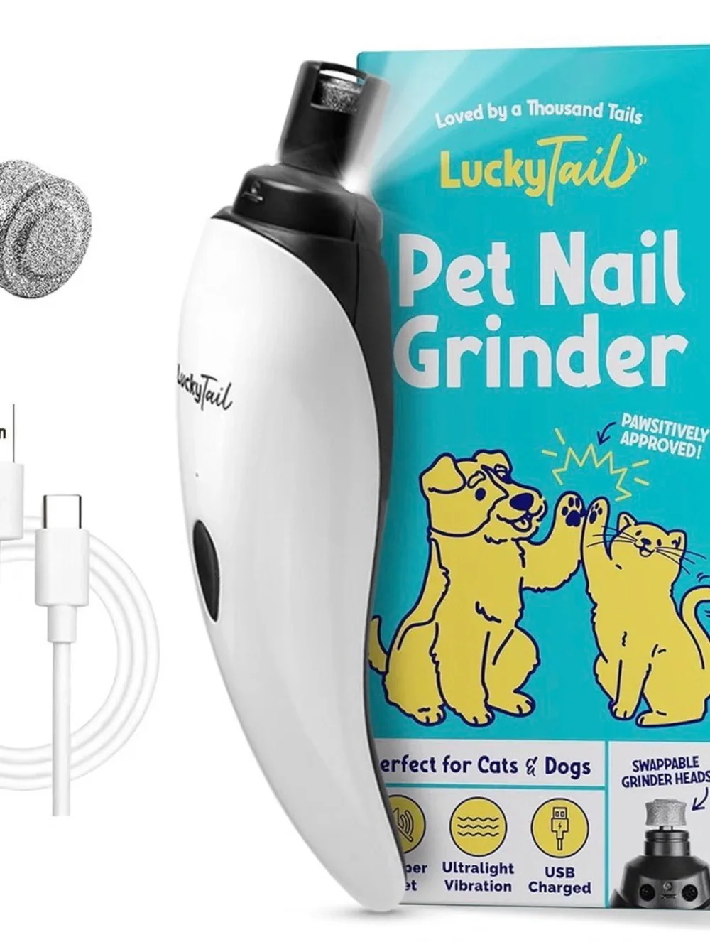 LuckyTail Pet Nail Grinder for Dogs and Cats - Super Quiet and Low Vibration